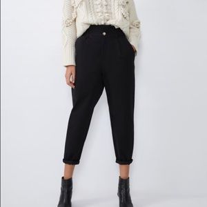Zara Slouchy Pants TRF Black High Waisted Paperbag